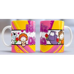 Taza feliz día pink yellow