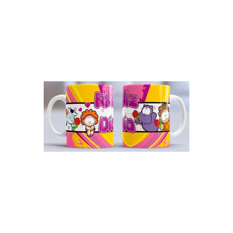 Taza feliz día pink yellow