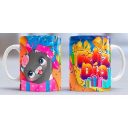 Taza feliz dia regalo gata