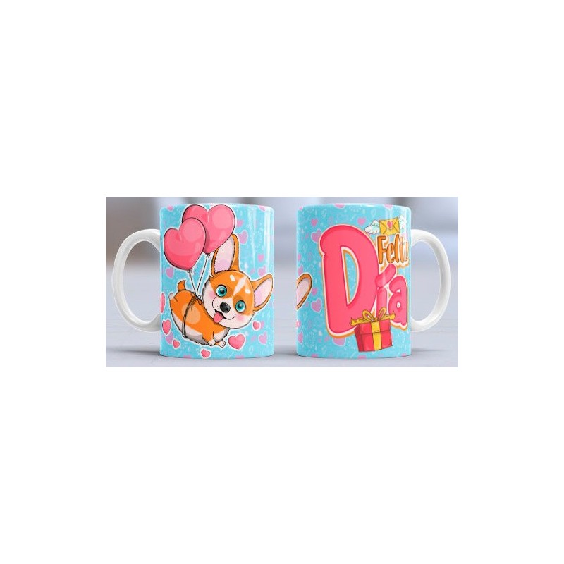 Taza feliz dia perro globos