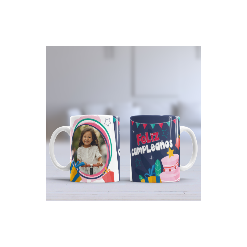 Taza cumpleaños foto azul blanco