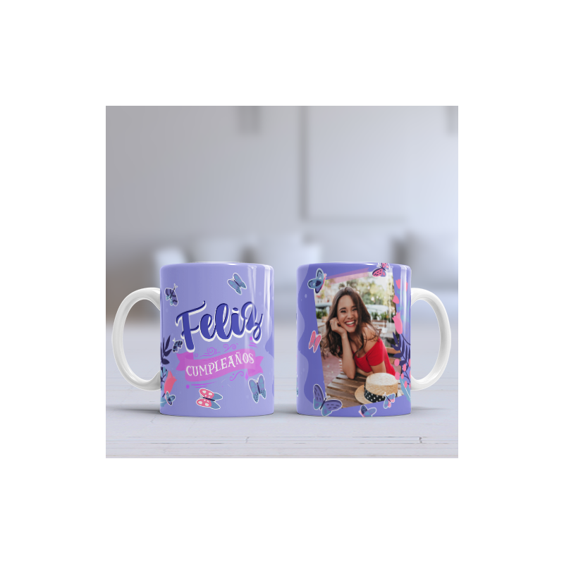 Taza cumpleaños foto lila