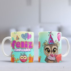Taza feliz cumpleaños pajaro