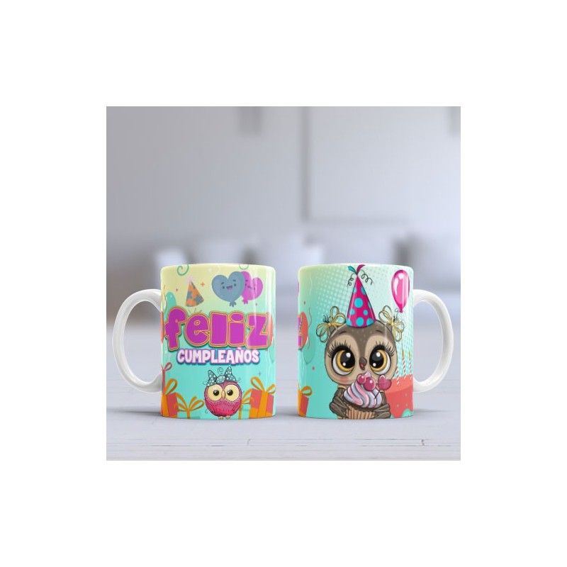 Taza feliz cumpleaños pajaro