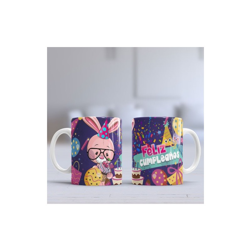 Taza feliz cumpleaños conejo